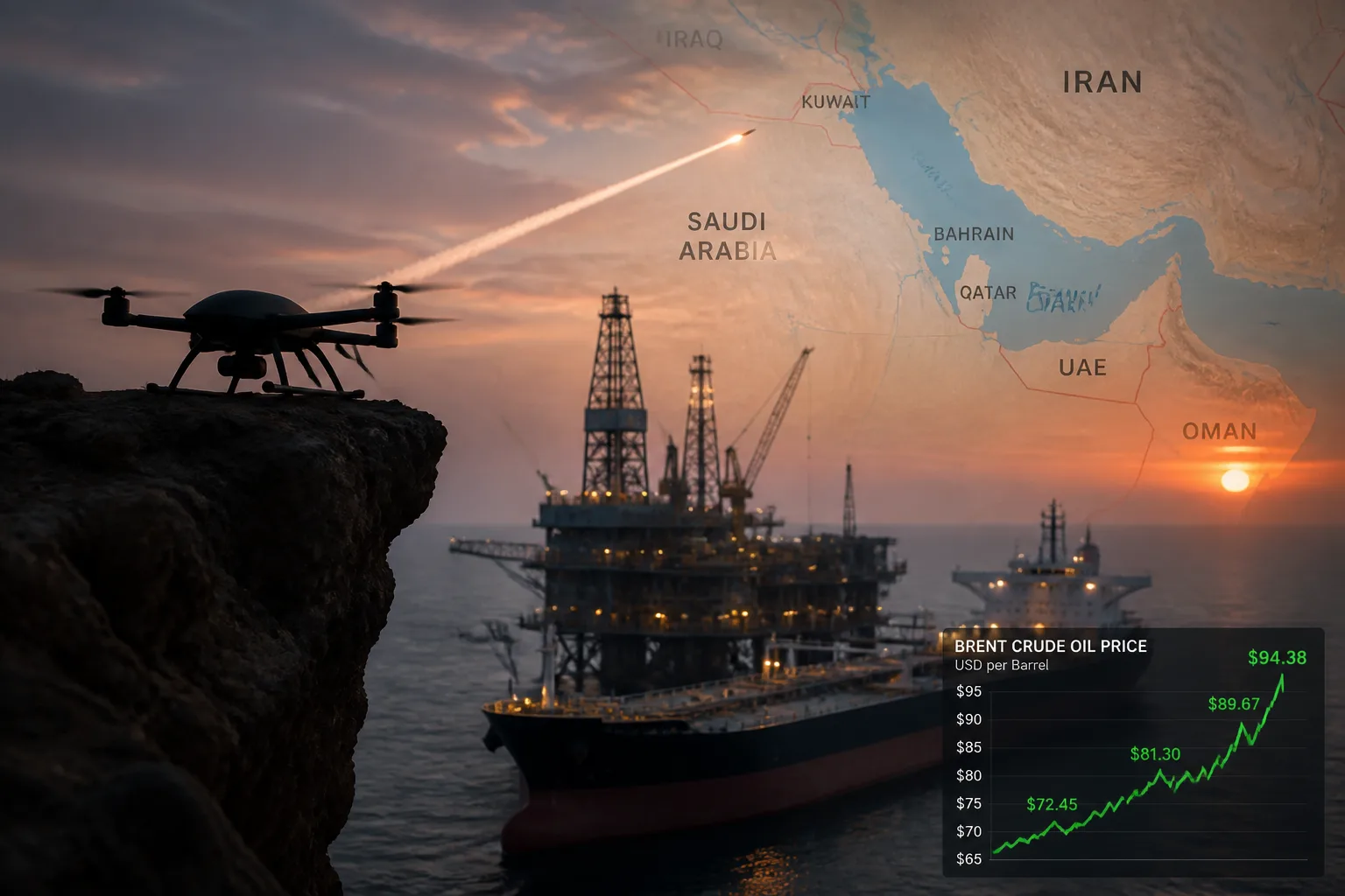 US-Iran Escalation Continues: Drone and Missile Strikes Hit Gulf Allies, Oil Prices Rise Marginally